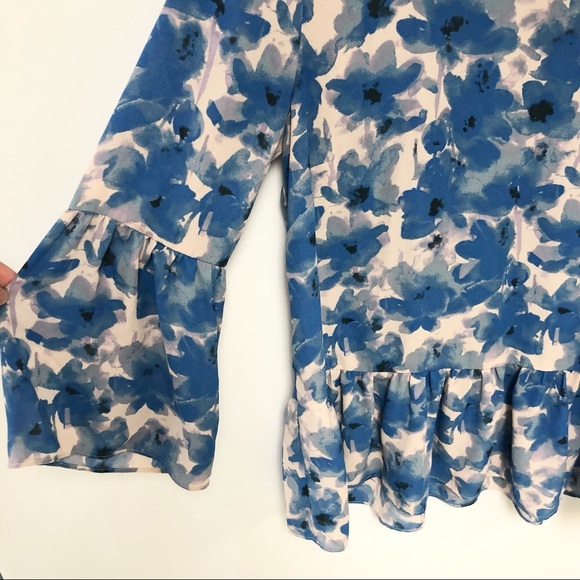 J Crew Blue Floral Print Peplum Blouse Sz XS - Picture 7 of 12
